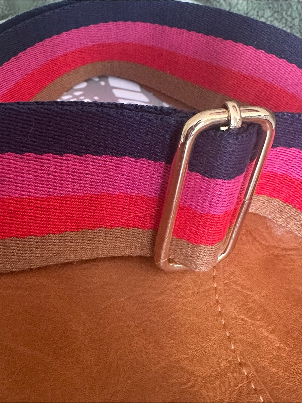 Ah dorned Brown Leather Crossbody messenger Bag with Colorblock Stripe Strap - Picture 3 of 5